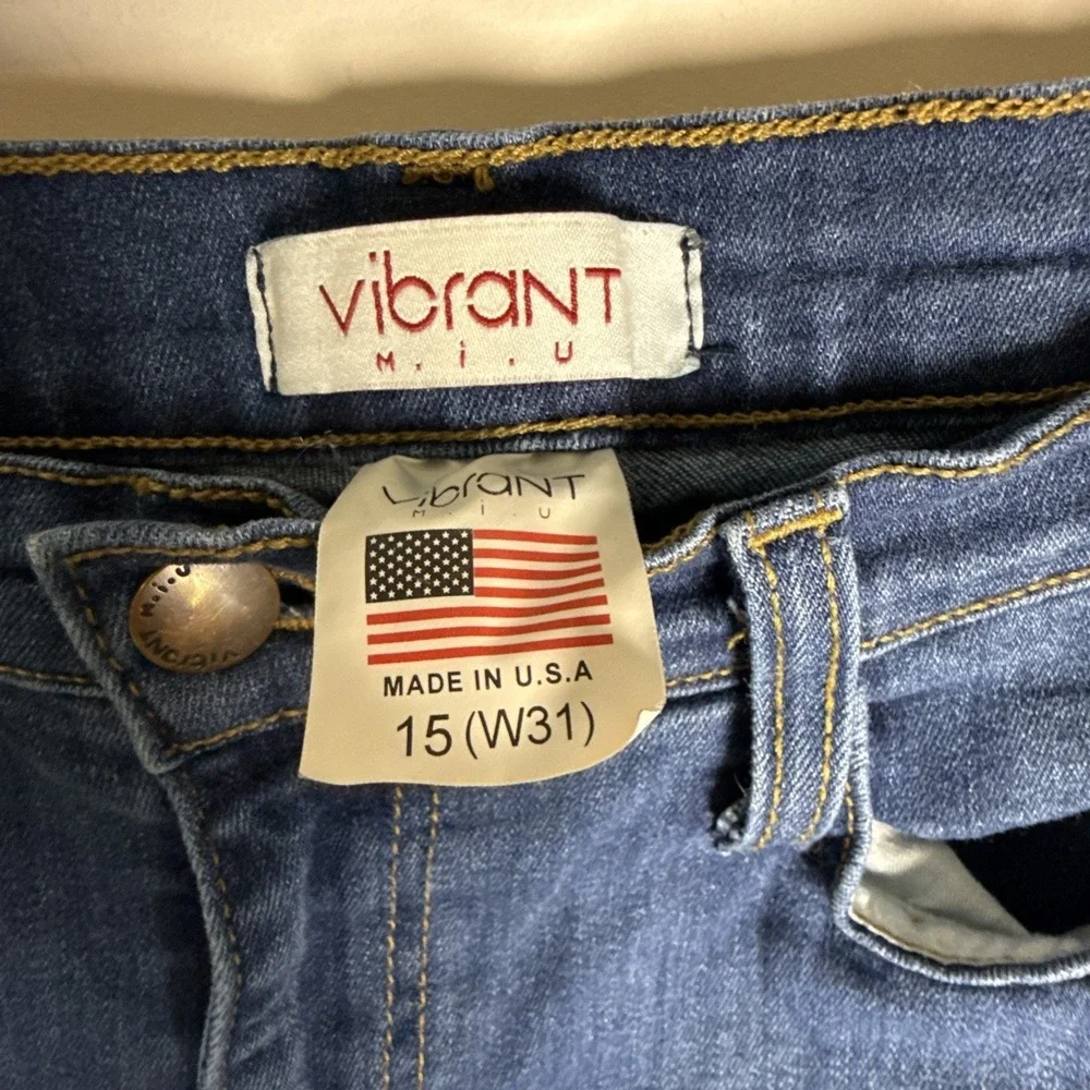 Vibrant Miu Womens Jeans Size 31 Blue Denim Stretch Distressed Mid Rise Skinny